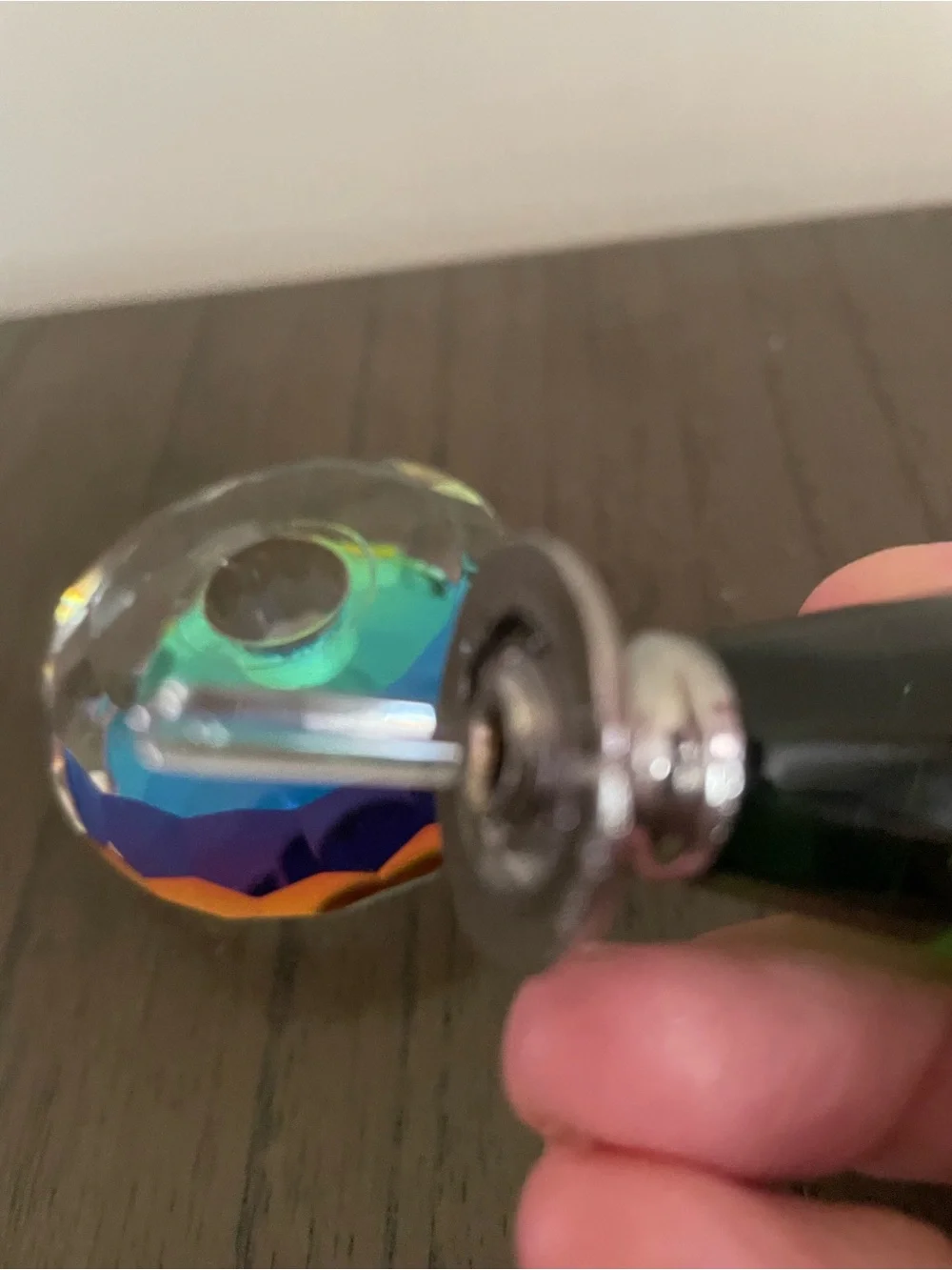 Vintage Multicolor Faceted Setting Powder Jar with Green Top